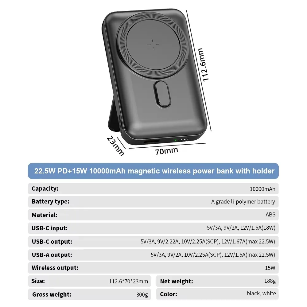 10000mAh Magnetic Wireless Power Bank with Phone Stand TU-W101-01 thumbnail 9