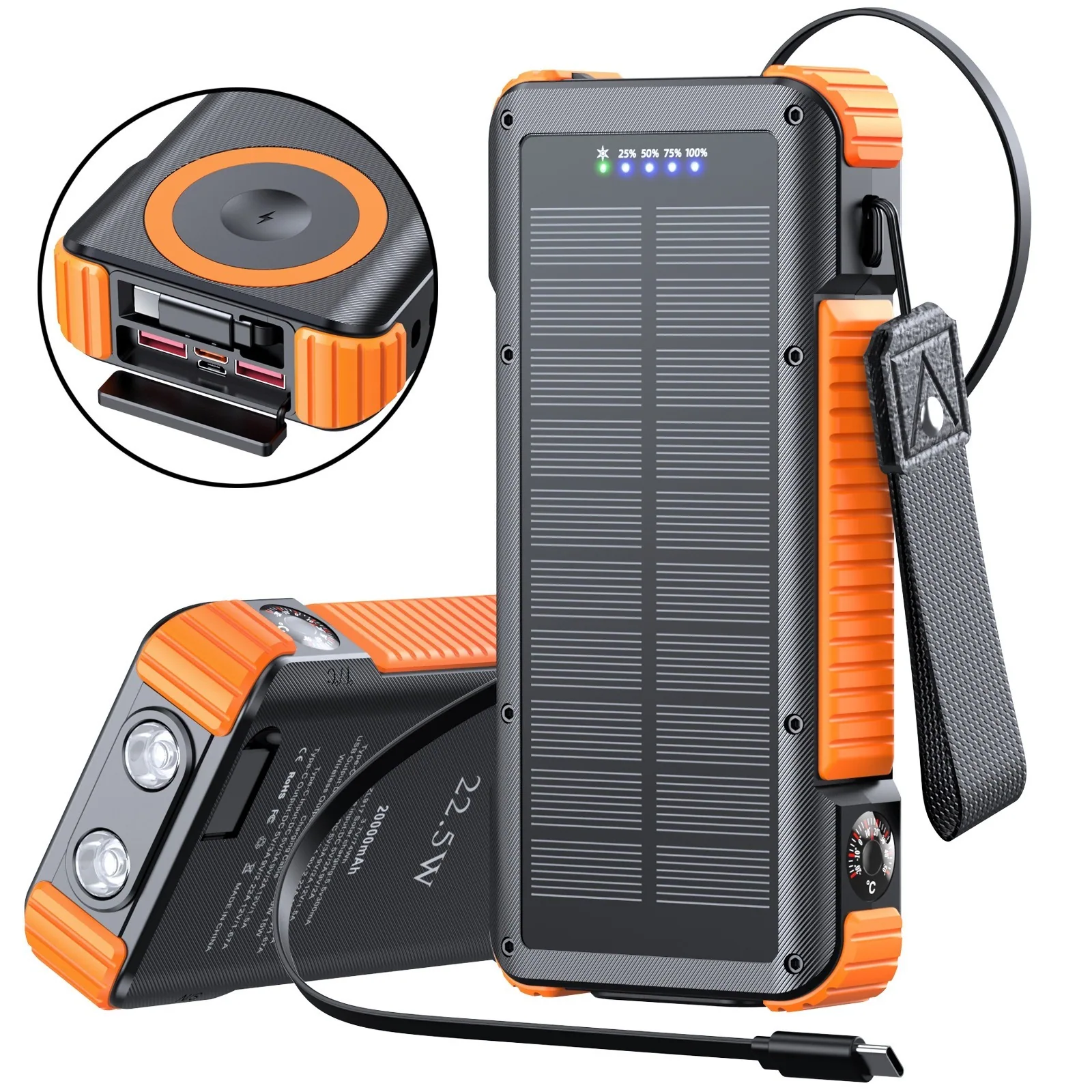 Retractable Cable Solar Power Bank