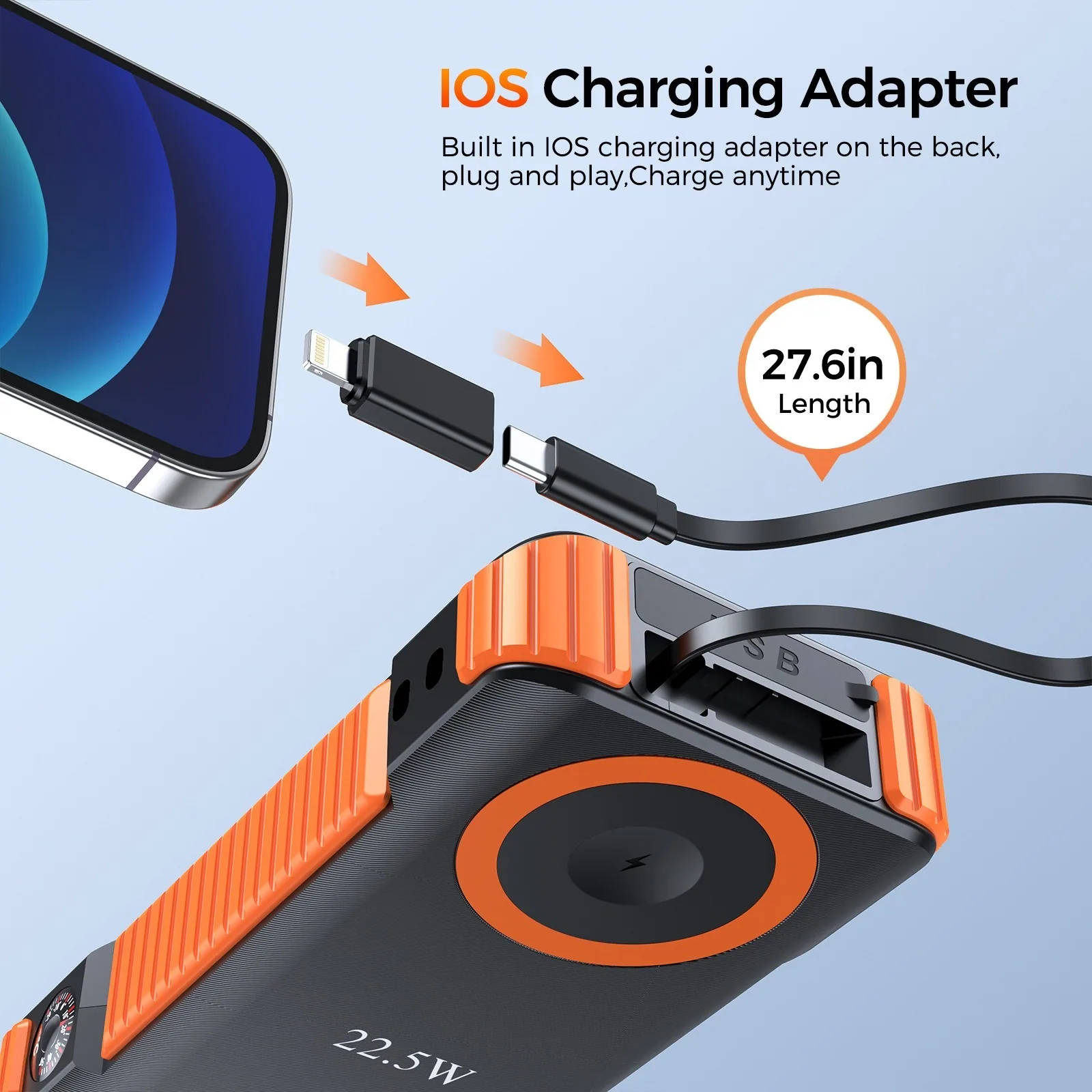 20000mAh Retractable Cable Solar Power Bank TU-ZL917 thumbnail 7