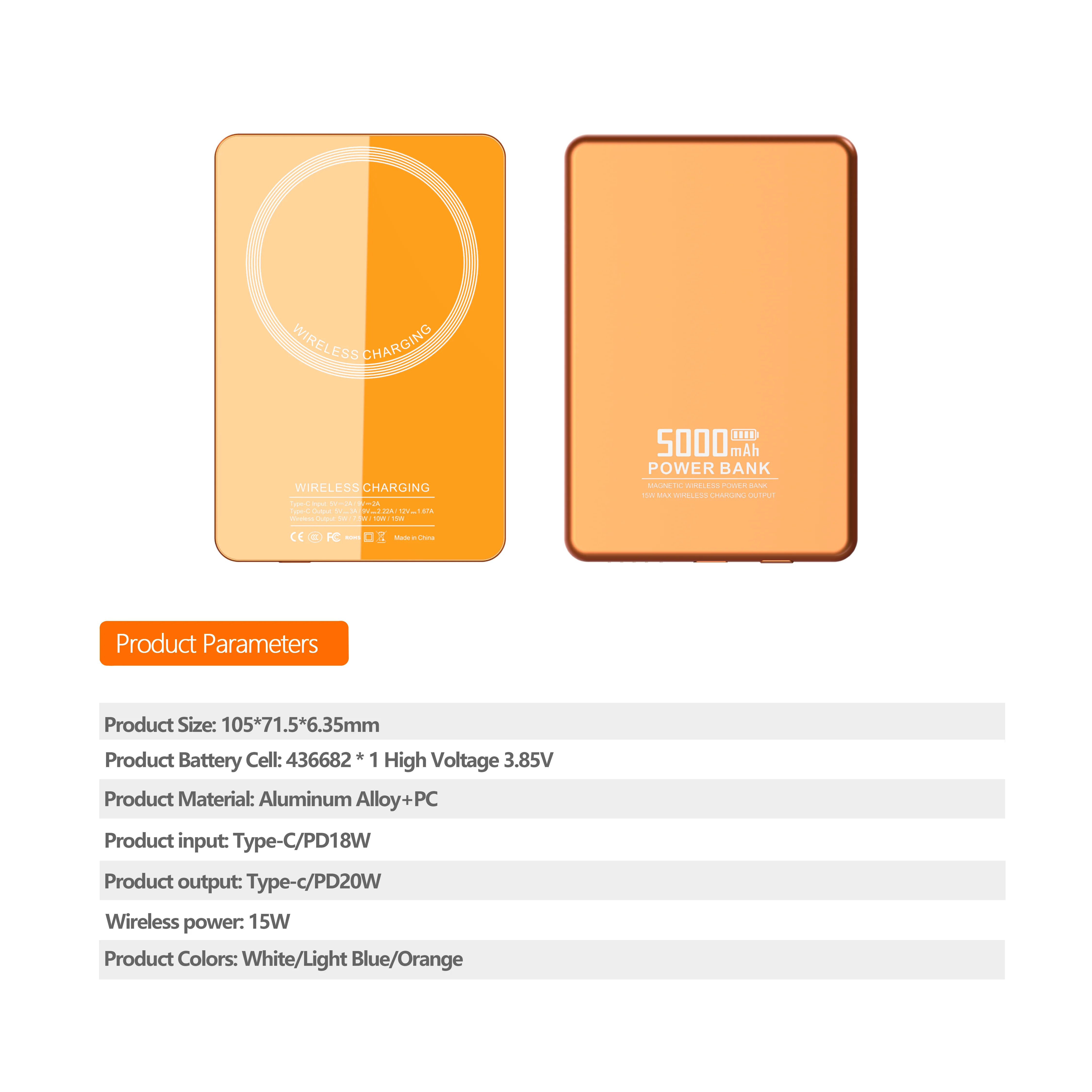 5000mAh 6.35mm Ultra Slim Magnetic Wireless Power Bank TU-158A thumbnail 10